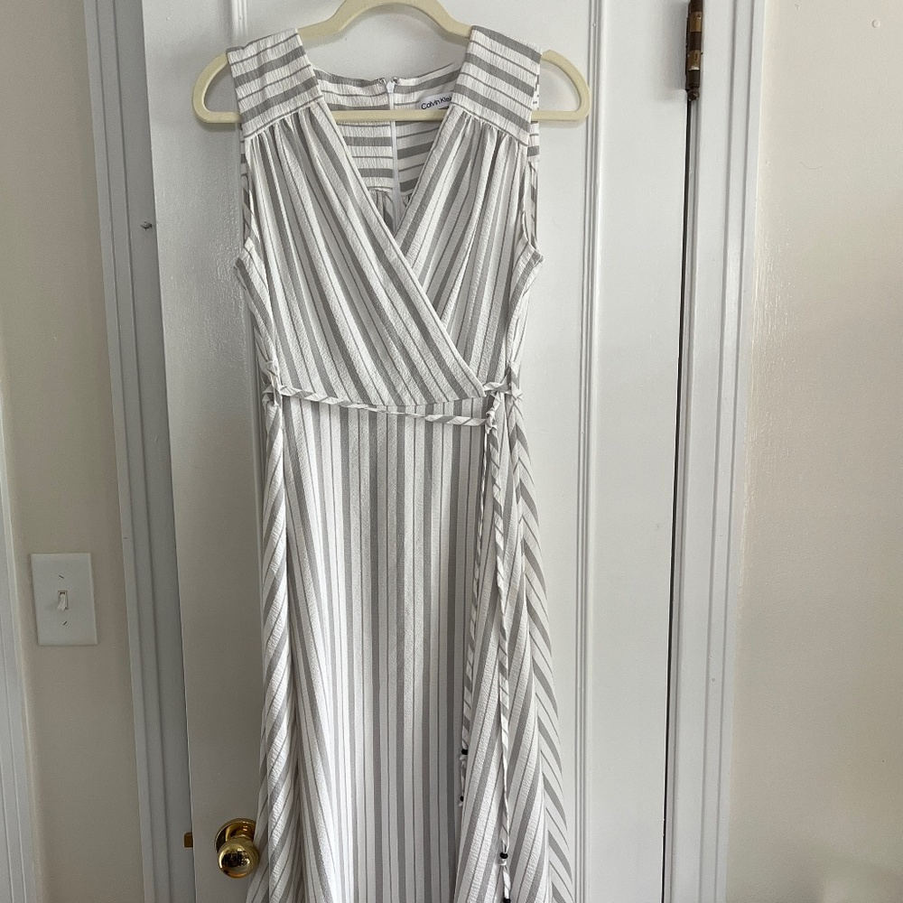 Calvin Klein Striped Faux wrap dress